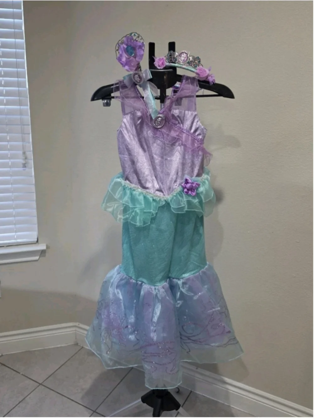 SET Disney Princess The Little Mermaid Costume Cosplay Wand Tiara Halloween